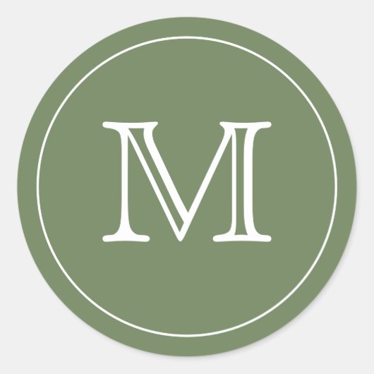 OLIVE FOREST GREEN Black Monogram Letter Runder Aufkleber (Vorderseite)