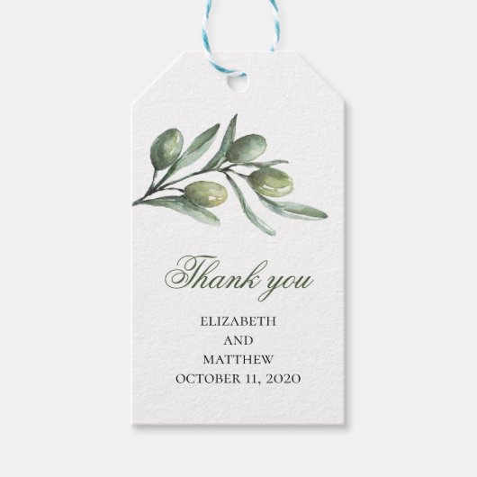 Olive-Geschenketiketten. Grün danke. Italienische Geschenkanhänger (Vorderseite)