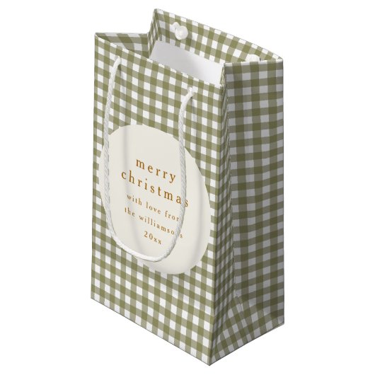 Olive Gingham Kariert Personalisiert Kleine Geschenktüte (Vorderseite Schrägansicht)