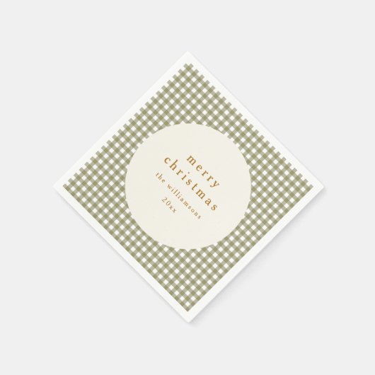 Olive Gingham Karierter Personalisierter Weihnacht Serviette (Ecke)