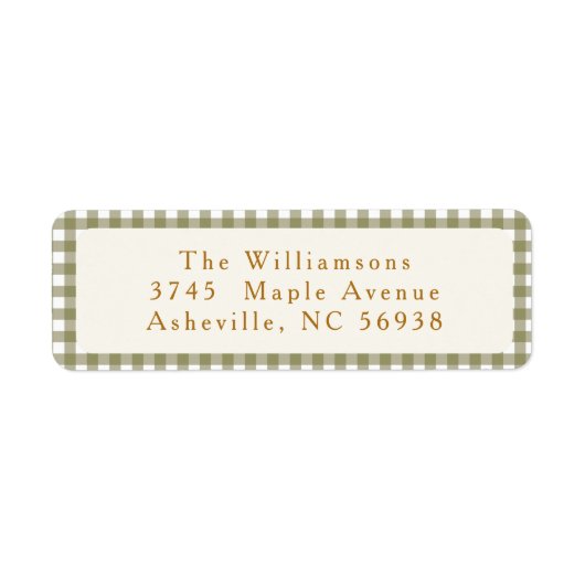 Olive Gingham Kariertes Weihnachtsrücksendezeichen (Vorne)