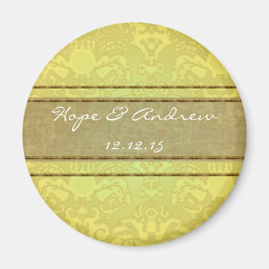 Olive & Gold Damask Hochzeitsmagnet Magnet (Vorne)