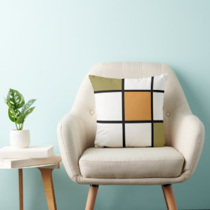 Olive Gold im Mondrian-Stil Kissen