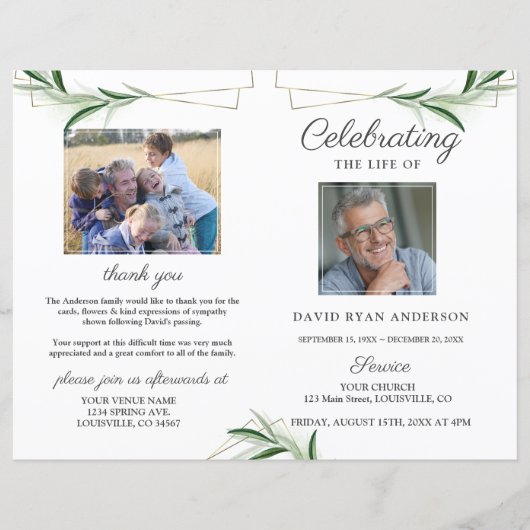 Olive Gold Order of Service Memorial Foto Program (Vorderseite)