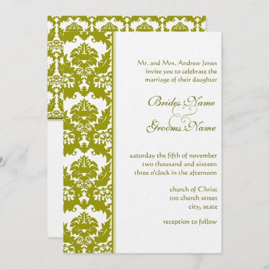 Olive Golden Limon Damask Einladungen (Vorne/Hinten)