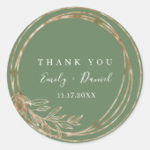 Olive Golden Wreath Wedding Danke Round Sticker (Vorderseite)