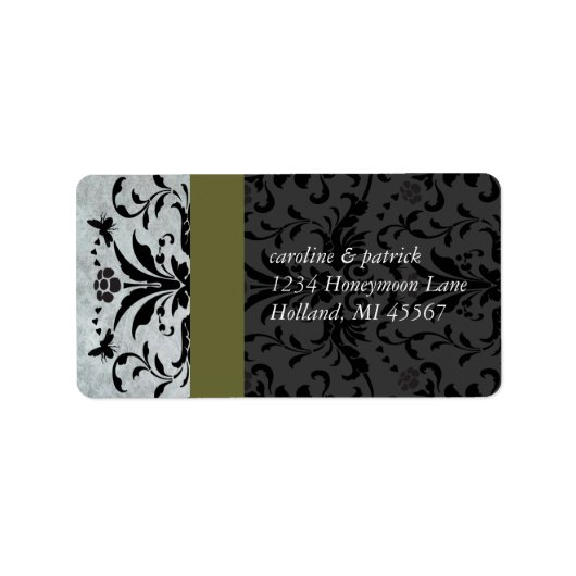 Olive Gray Bumble Bee Damask Address Labels - Adressaufkleber (Vorne)