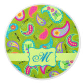Olive Greeen Modern Paisley Monogram Initial Keramikknauf (Vorderseite)