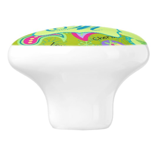 Olive Greeen Modern Paisley Monogram Initial Keramikknauf (Seitenansicht)