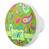Olive Greeen Modern Paisley Monogram Initial Keramikknauf (Rechts)