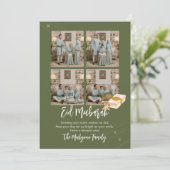 Olive Green 4 Photo Collage Eid Mubarak Card Feiertagskarte (Stehend Vorderseite)