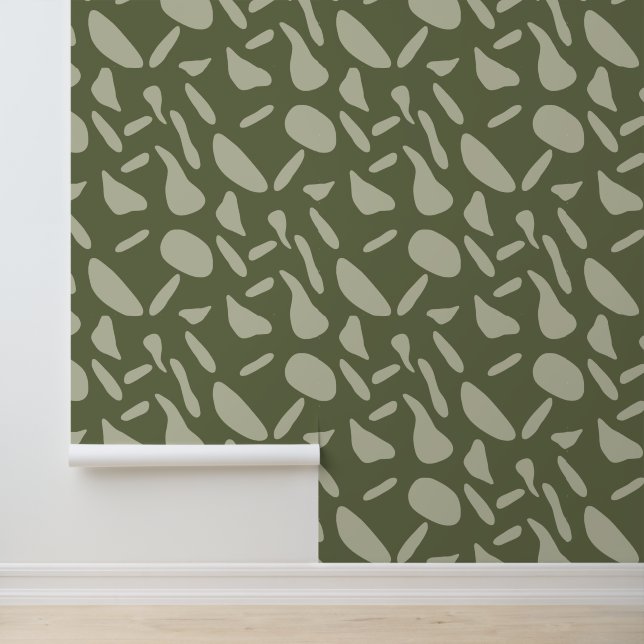 Olive Green Abstract Dots - Boho Earthy Vibes Tapete (Anwendung)