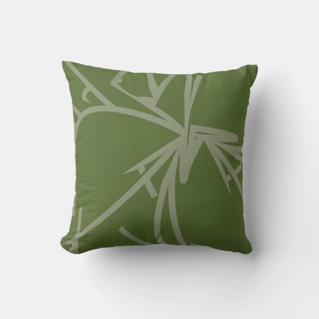 Olive Green Abstrakt Bamboo Kissen (Vorderseite)