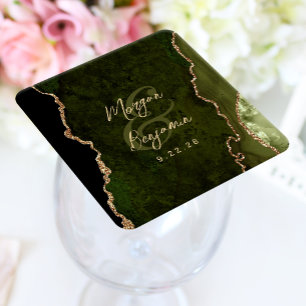Olive Green Agate Gold Script Wedding Rechteckiger Pappuntersetzer