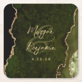 Olive Green Agate Gold Script Wedding Rechteckiger Pappuntersetzer (Vorderseite)