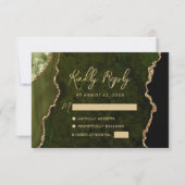 Olive Green Agate Gold Script Wedding RSVP Karte (Vorderseite)