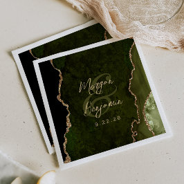Olive Green Agate Gold Script Wedding Serviette