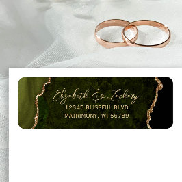 Olive Green Agate Script Wedding Rücksendeadresse