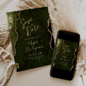 Olive Green Agate Script Wedding Save the Date Einladung