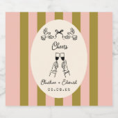 Olive Green and Blush Pink Striped Wedding Bottle Alkoholflaschenetikett (Einzelnes Label)