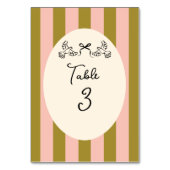 Olive Green and Blush Pink Striped Wedding  Tischnummer (Vorderseite)