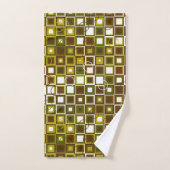 Olive Green and Brown Geometric Square Pattern Badhandtuch Set (Handtuch)