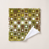 Olive Green and Brown Geometric Square Pattern Badhandtuch Set (Waschlappen)