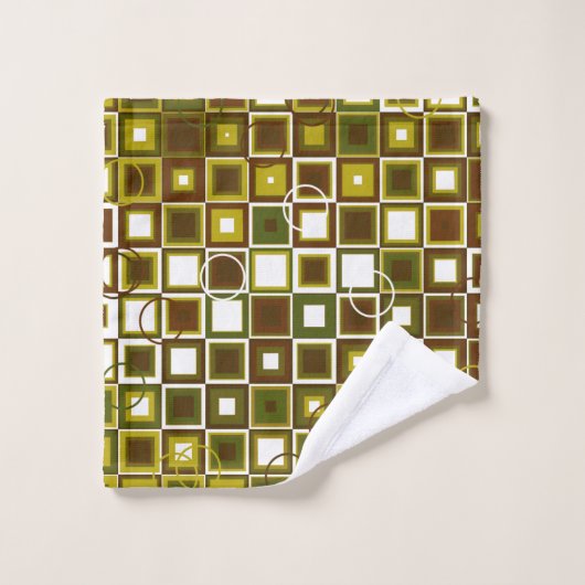 Olive Green and Brown Geometric Square Pattern Badhandtuch Set (Waschlappen)