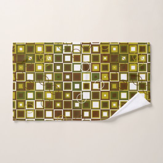 Olive Green and Brown Geometric Square Pattern Badhandtuch Set (Handtuch)