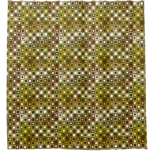 Olive Green and Brown Geometric Square Pattern Duschvorhang (Vorderseite)