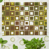 Olive Green and Brown Geometric Square Pattern Geschirrtuch (Gefaltet)
