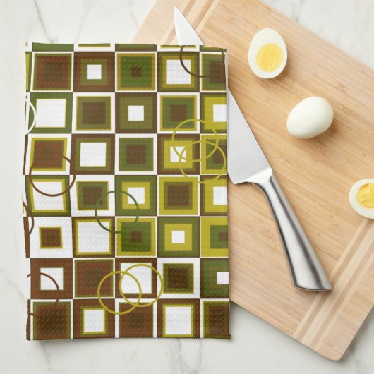 Olive Green and Brown Geometric Square Pattern Geschirrtuch (Viertel Falte)