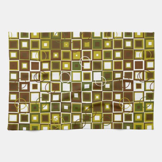 Olive Green and Brown Geometric Square Pattern Geschirrtuch (Horizontal)
