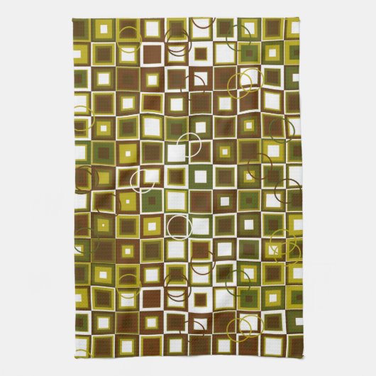 Olive Green and Brown Geometric Square Pattern Geschirrtuch (Vertikal)