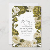 Olive Green and Cream Watercolor Floral Wedding Einladung (Vorderseite)