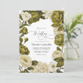 Olive Green and Cream Watercolor Floral Wedding Einladung (Stehend Vorderseite)