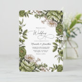 Olive Green and Neutral Floral Wedding QR Code Einladung (Stehend Vorderseite)