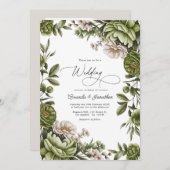 Olive Green and Neutral Floral Wedding QR Code Einladung (Vorne/Hinten)