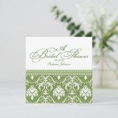 Olive Green and White Damask Brautparty Einladung (Stehend Vorderseite)