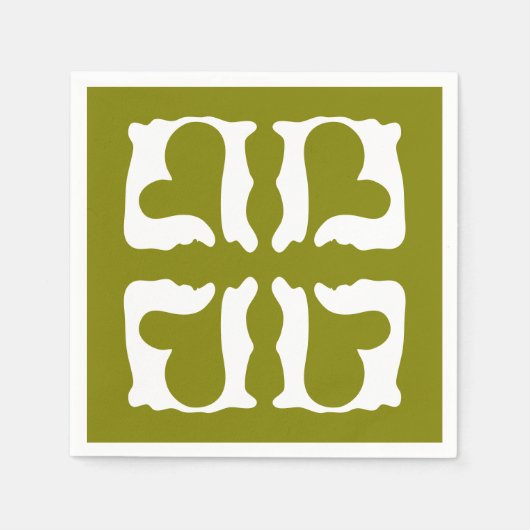 Olive Green and White Hearts Serviette (Vorderseite)