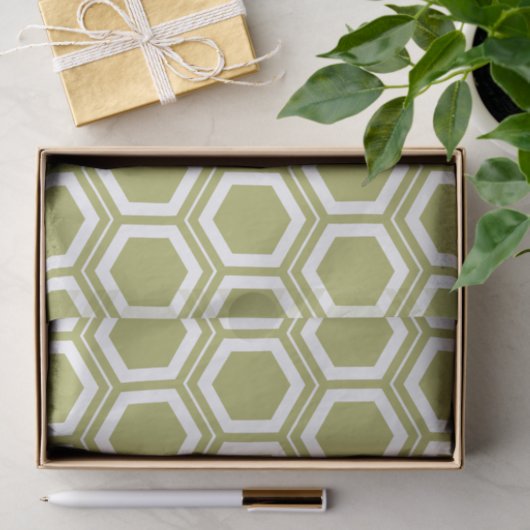 Olive Green and White Honeycomb Pattern Seidenpapier (Geschenk)