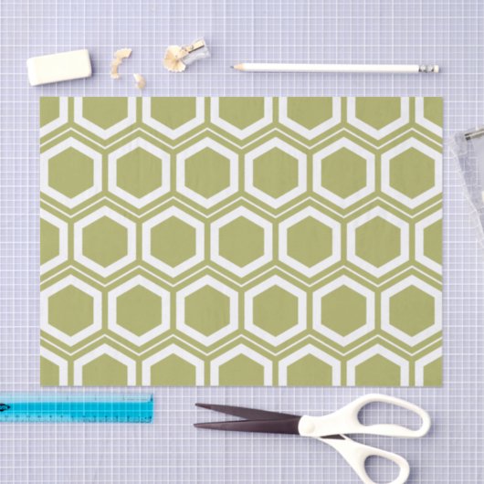 Olive Green and White Honeycomb Pattern Seidenpapier (Handwerk)