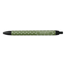 Olive Green And White Polka Dots With Name