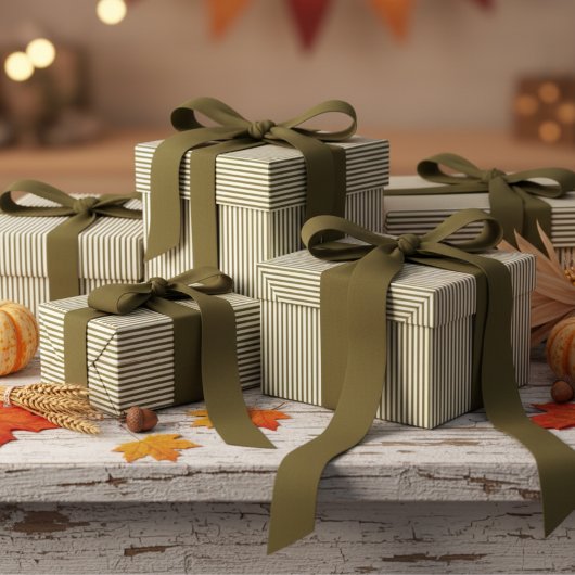 Olive Green and White Stripes Muster Geschenkpapier