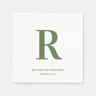Olive Green and White Wedgram Modern Serviette