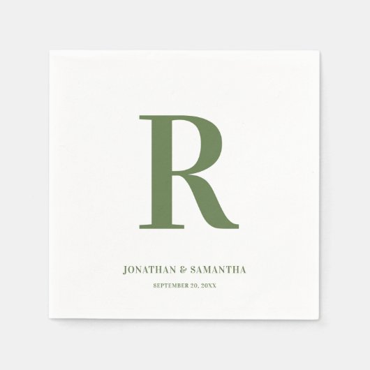 Olive Green and White Wedgram Modern Serviette (Vorderseite)