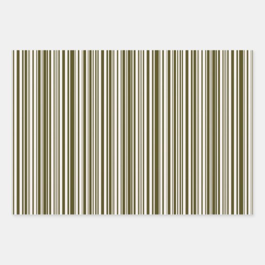 Olive Green and Yellow Barcode Streifen Geschenkpa Geschenkpapier Set (Vorderseite)