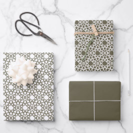 Olive Green Arabesque Design Geschenkpapier Set