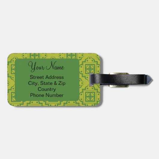 Olive Green Arabesque marokkanisches Muster Gepäckanhänger (Rückseite horizontal)