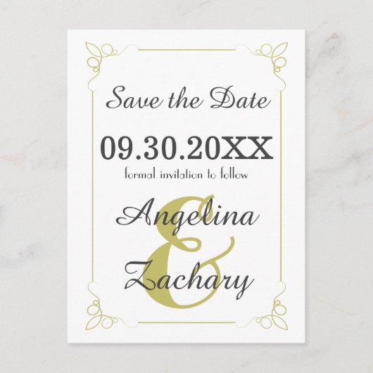 Olive Green Art Deco Save the Date Postkarte (Vorderseite)